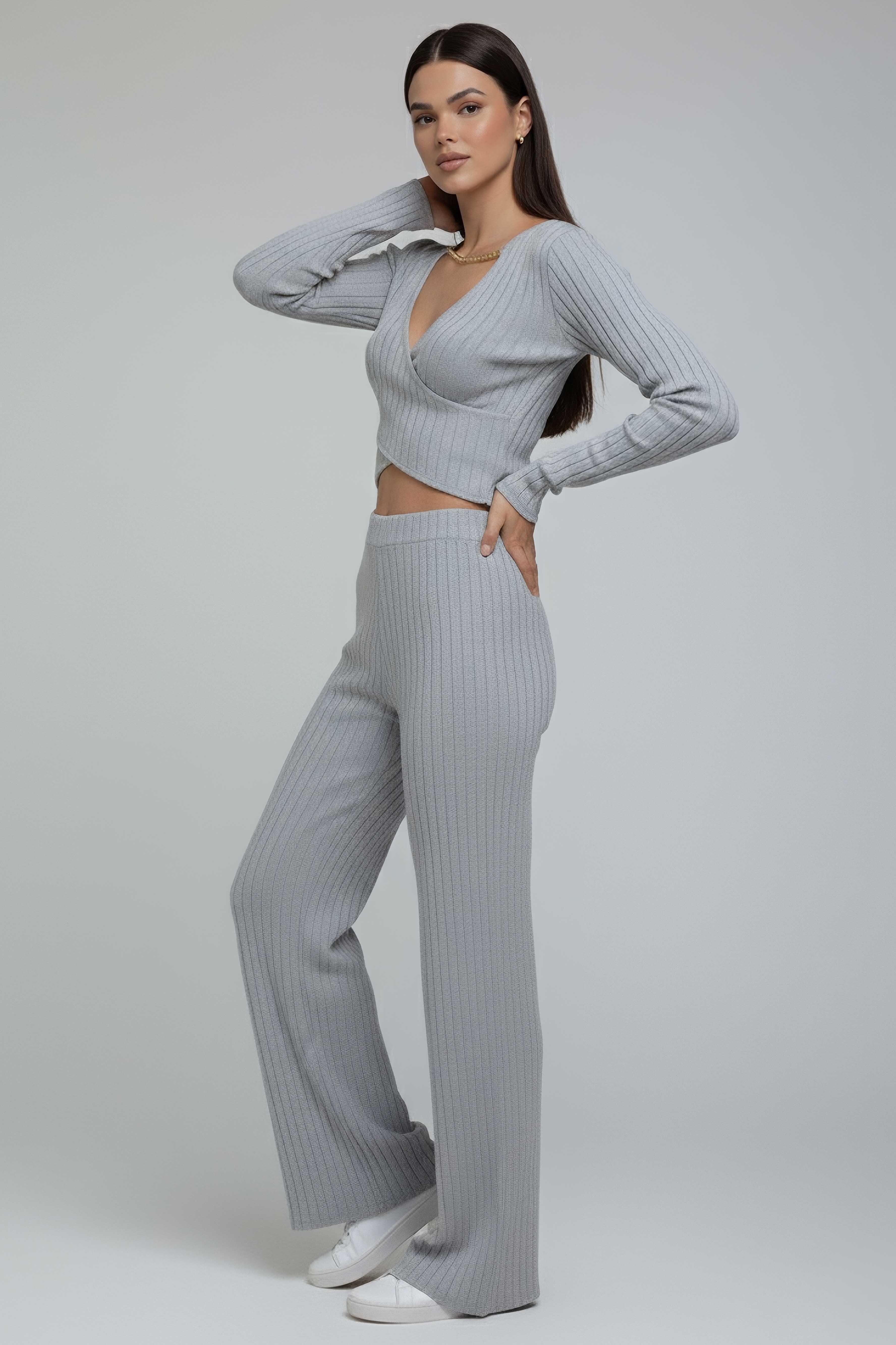 Zincirli Crop Pantolon Kaşkorse Takım - 27995-GRI - 1