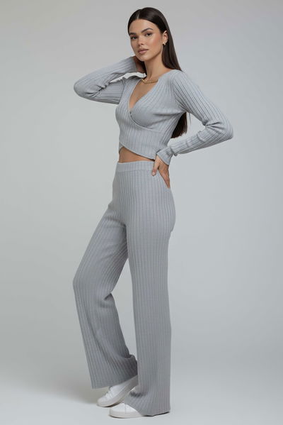 Zincirli Crop Pantolon Kaşkorse Takım - 27995-GRI 