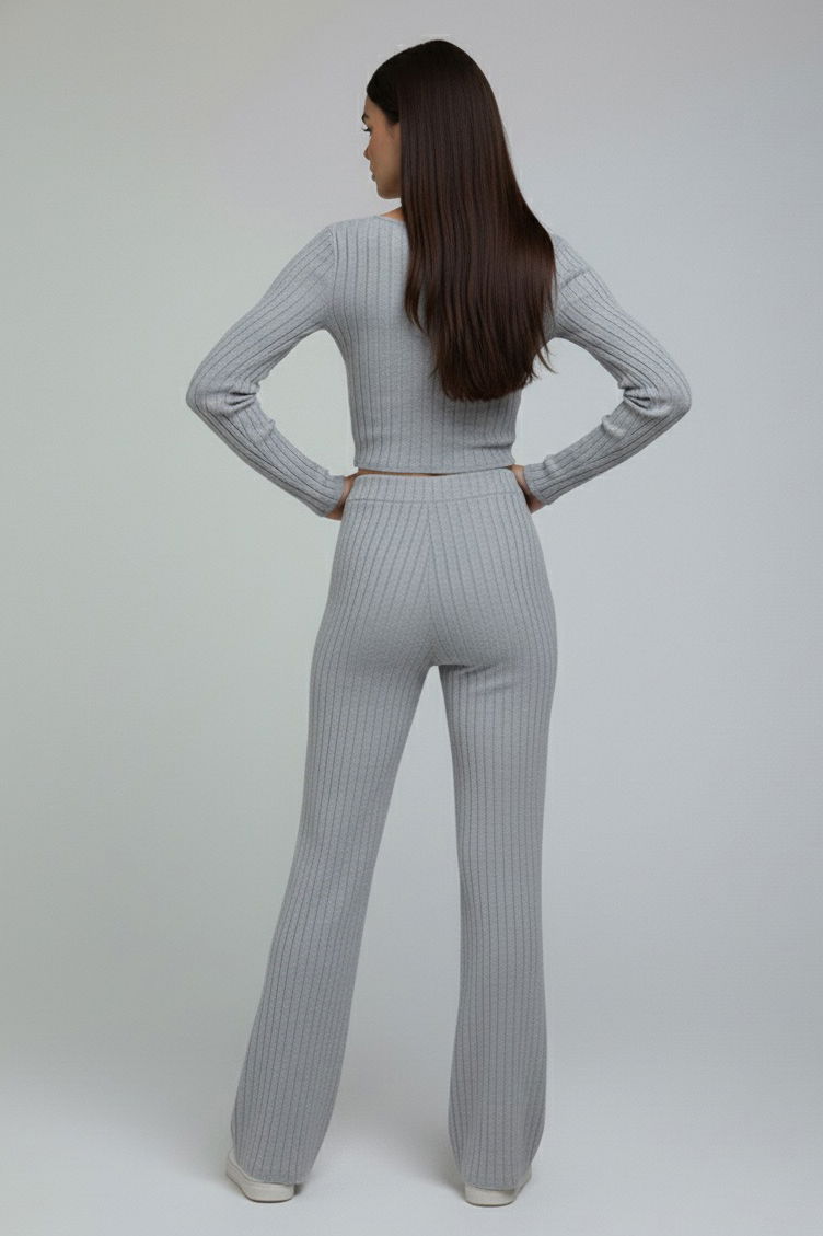 Zincirli Crop Pantolon Kaşkorse Takım - 27995-GRI - TOFİSA