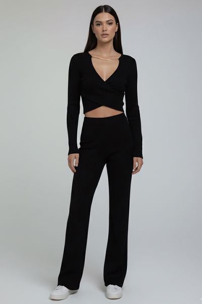 Zincirli Crop Pantolon Kaşkorse Takım - 27995-SIYAH 