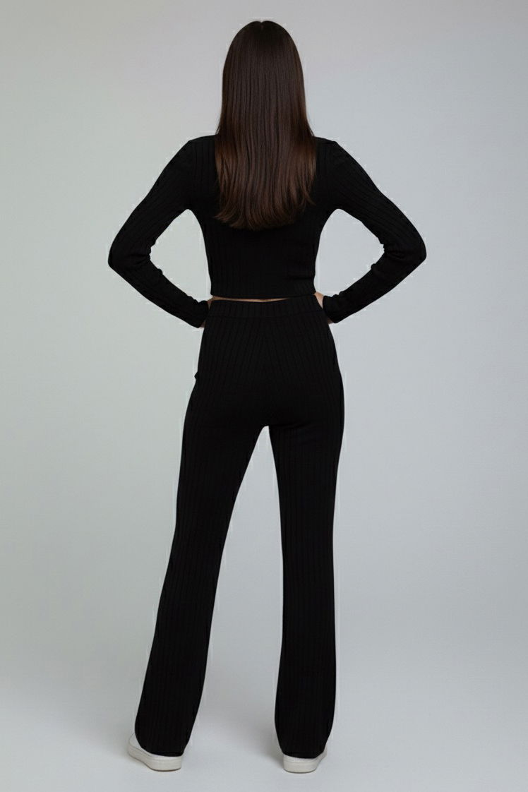 Zincirli Crop Pantolon Kaşkorse Takım - 27995-SIYAH - 3