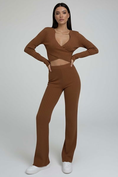 Zincirli Crop Pantolon Kaşkorse Takım - 27995-TABA 