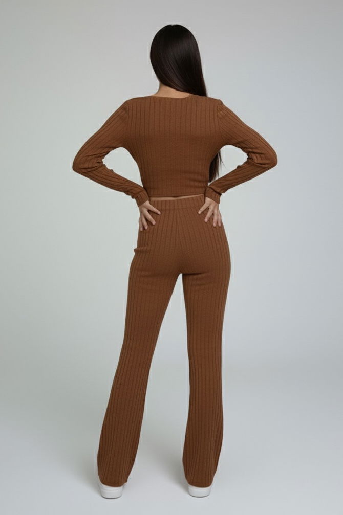 Zincirli Crop Pantolon Kaşkorse Takım - 27995-TABA - 3